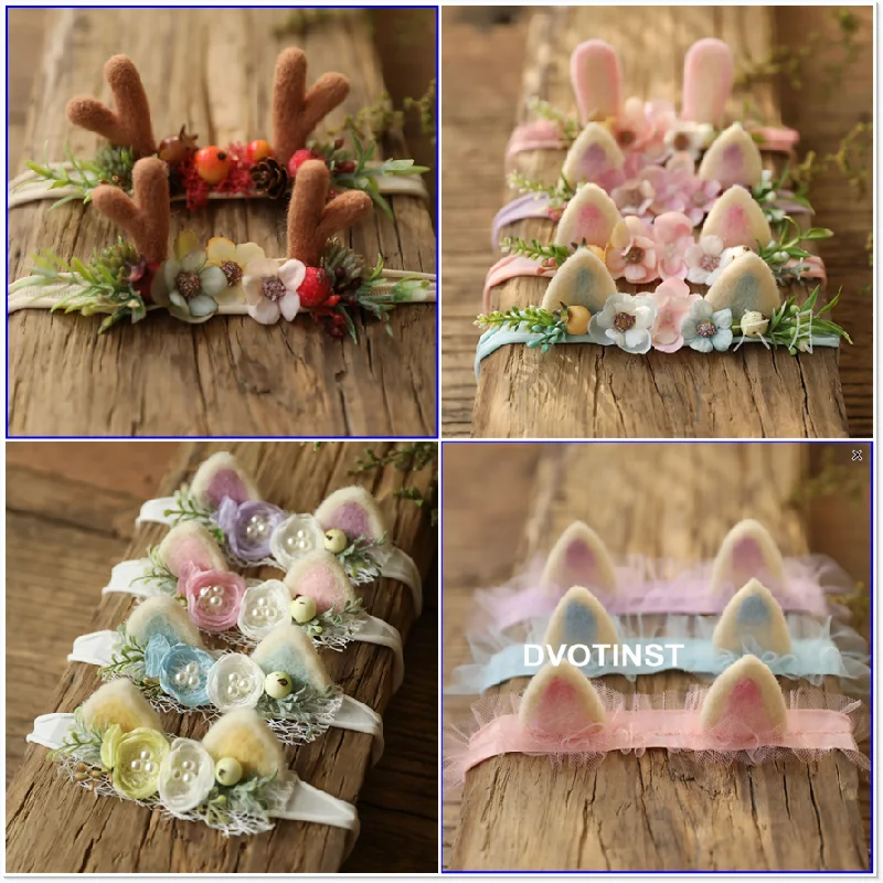 Dvotinst ทารกแรกเกิดการถ่ายภาพ Props Handmade น่ารักแมวดอกไม้ Headwear Headdress Fotografia สตูดิโอถ่ายภาพ Props