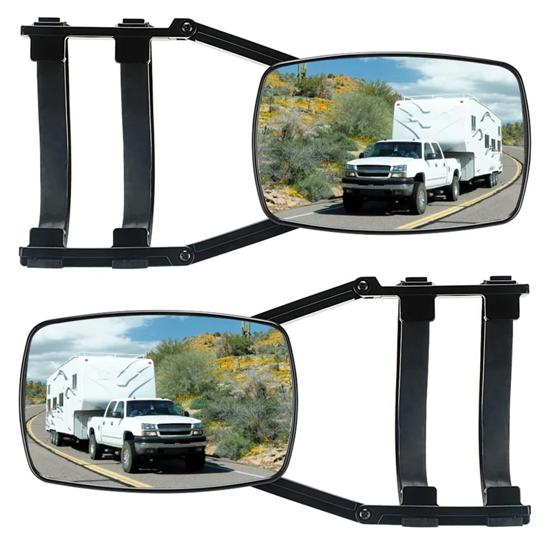 Universal Towing Mirrors Clip-On Towing Mirrors Extended Mirrors For Towing 360° Rotation Adjustable Towing Mirror, Black 2PCS