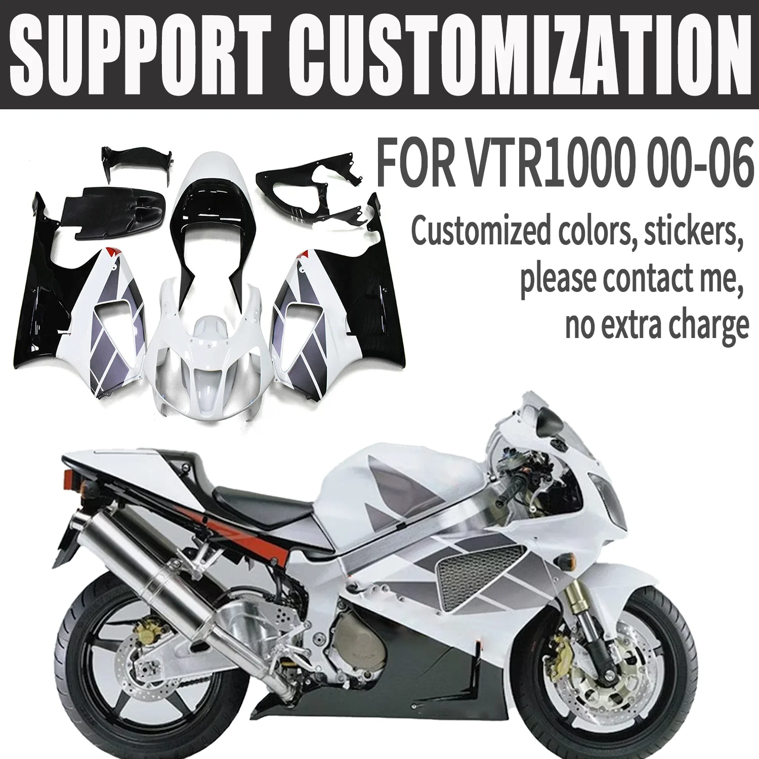 

Fit For Honda VTR1000 SP1 SP2 RC51 RVT 2000 - 2006 Motorcycle Fairing Kit Bodywork Panel Set VTR 1000 SP 2001 2002 2003 2004