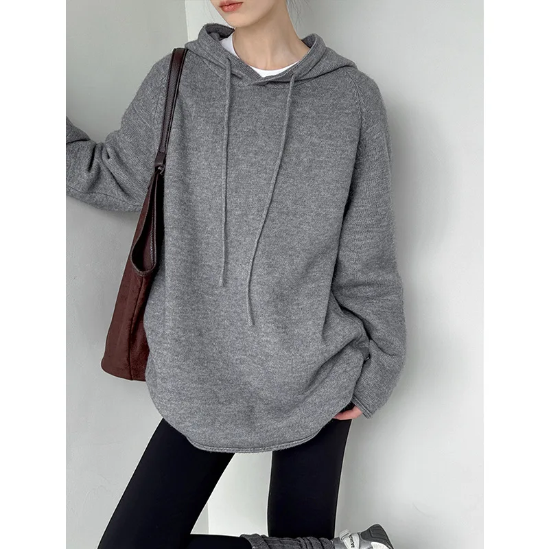 

Осенне-зимняя одежда, новый милый кашемировый свитер, модный вязаный топ с капюшоном, модный костюм