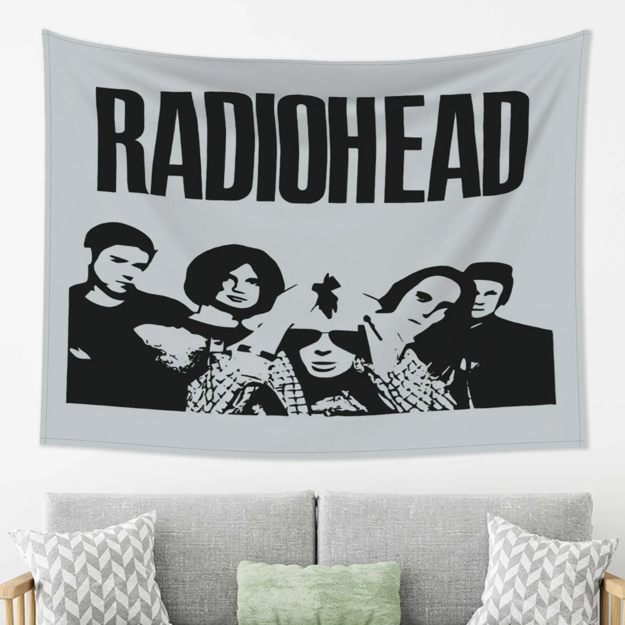 VIKAMA Radio Commander Band Tapestry Vintage Rock Black and White Silhouette Printed Hanging Cloth Room Decoration