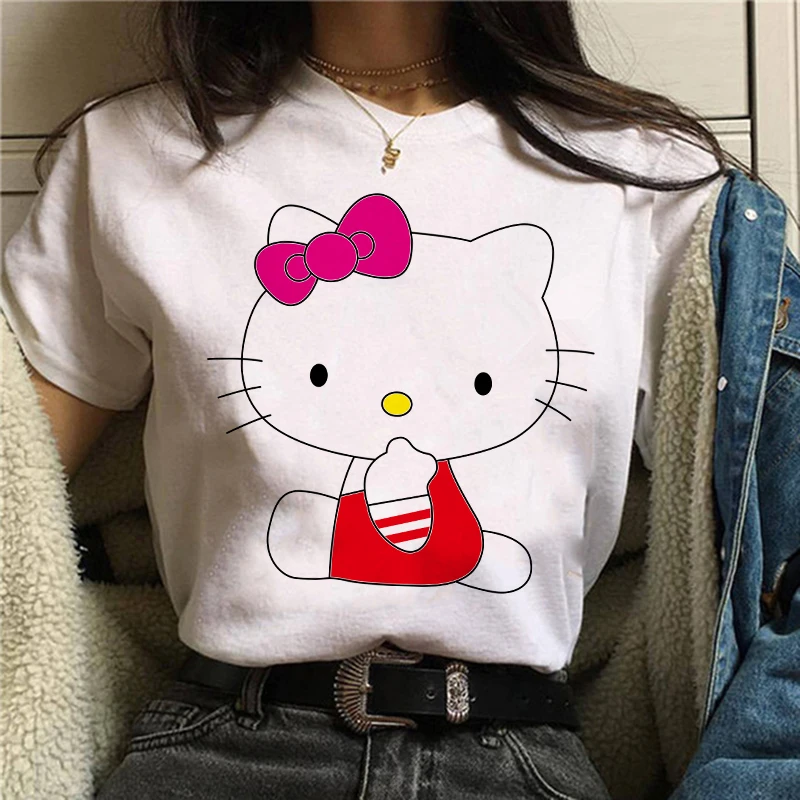 90s Cute Kawaii Manga Y2k Japanese Anime Hello Kitty T Shirt Women T-shirt Sanrio Clothes Tshirt Short Sleeve Tops Tee