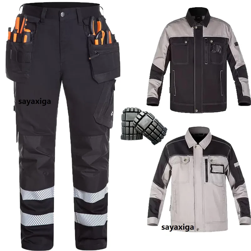 

Cotton Cargo Pants Knee Pad Men Working Pants Pantalon Reflective Safety Trousers Hi Vis Electric Mechanic Work Jacketer Pants