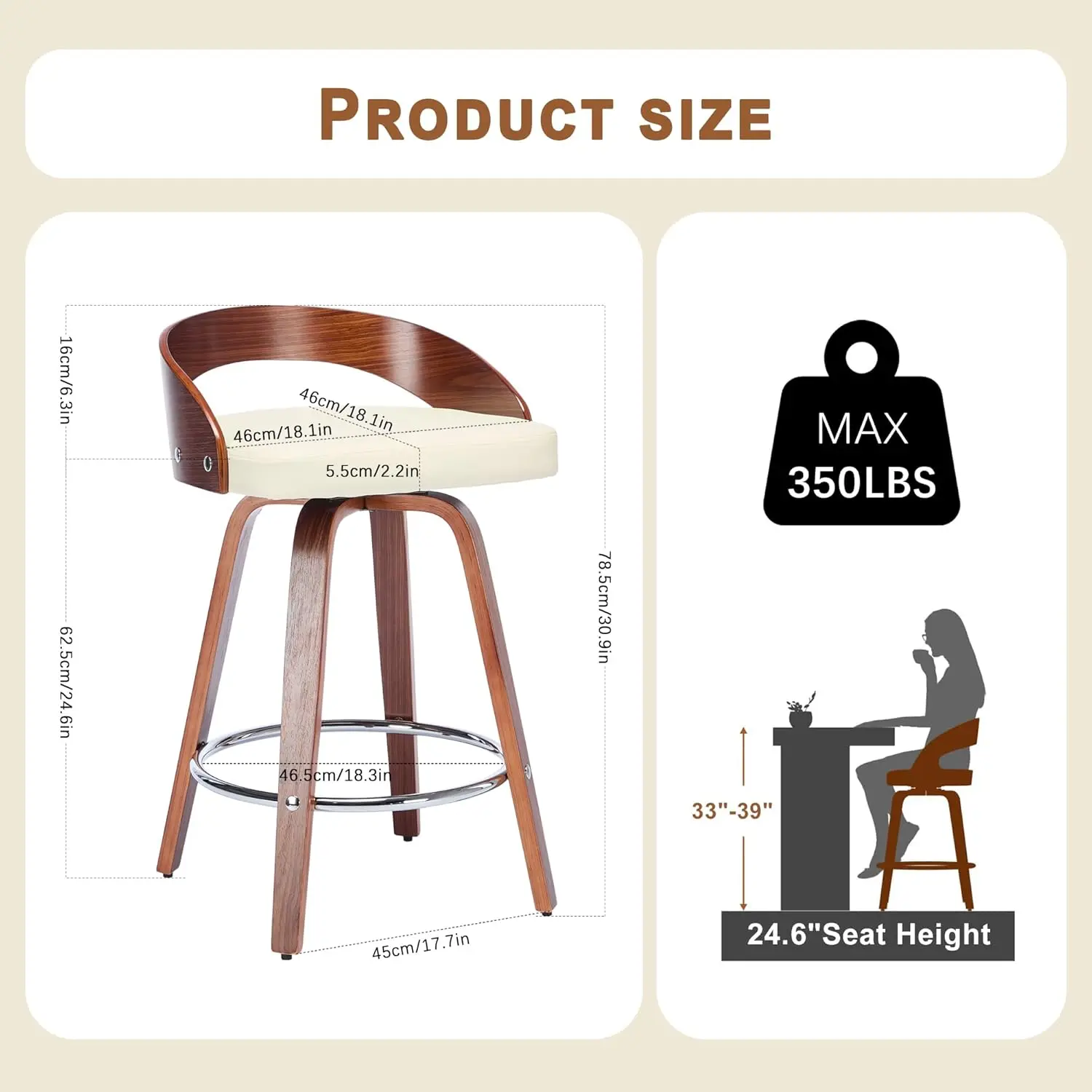 Swivel Bar Stools Set of 2, 24.6