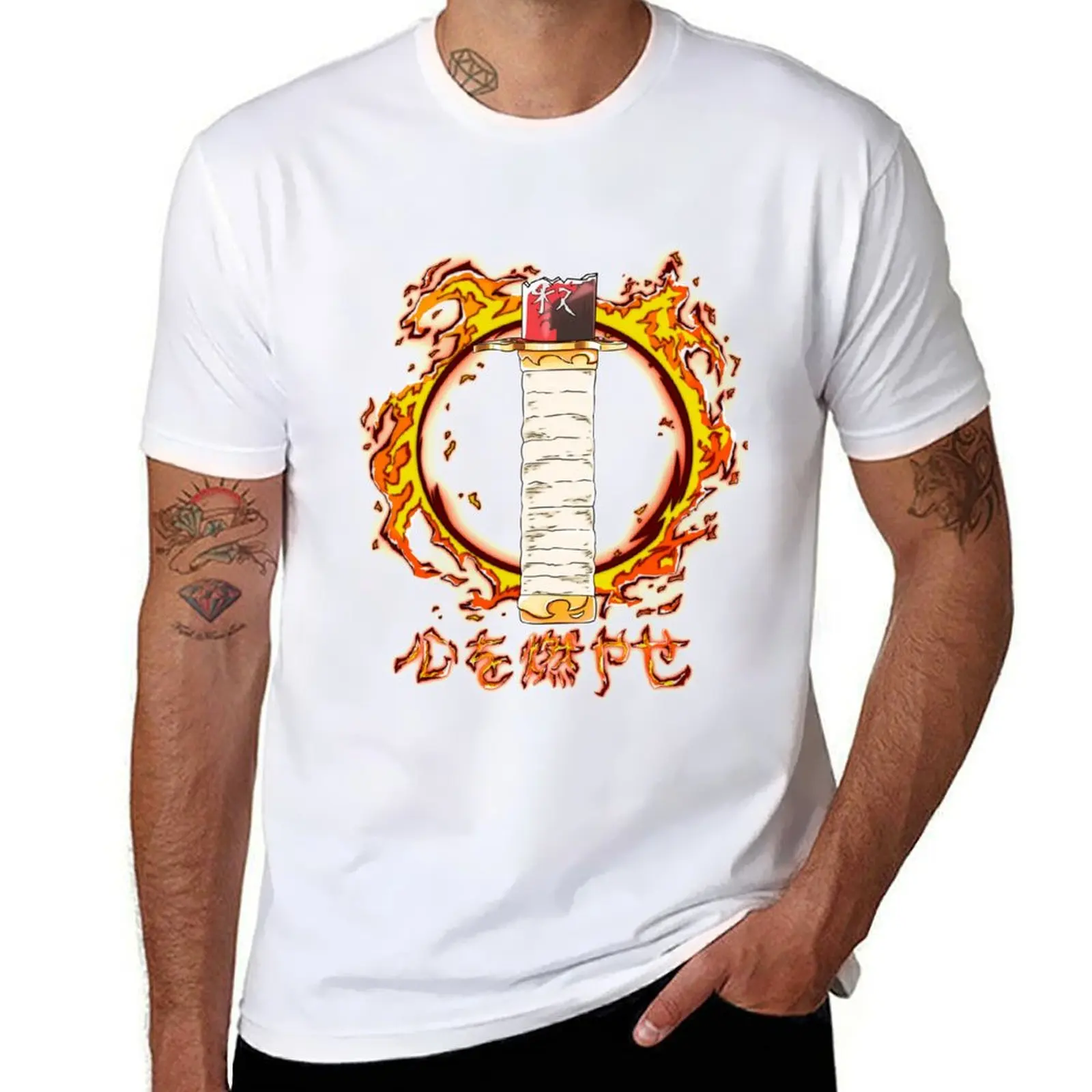 

Набор Your Heart Ablaze-футболка Kanji с принтом, мужские футболки, хлопковая футболка высокого качества
