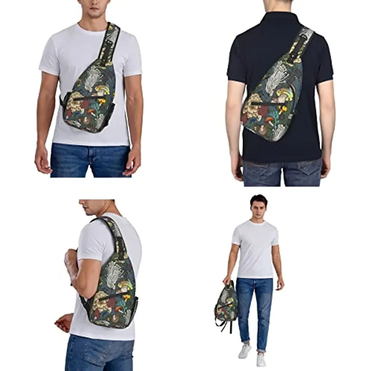 

Mushroom Sling Backpack Sling Bag Travel Crossbody bag Triangle Chest Daypack Purse Hiking Shoulder Bag For Men Women