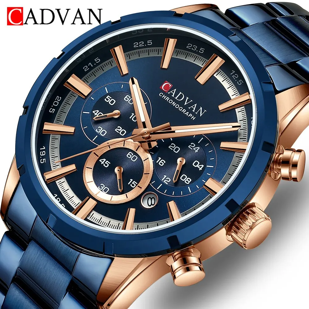 CADVAN Men Watch Top Brand Luxury Sports Quartz Mens Watches Full Steel Waterproof Chronograph Wristwatch Men Relogio Masculino