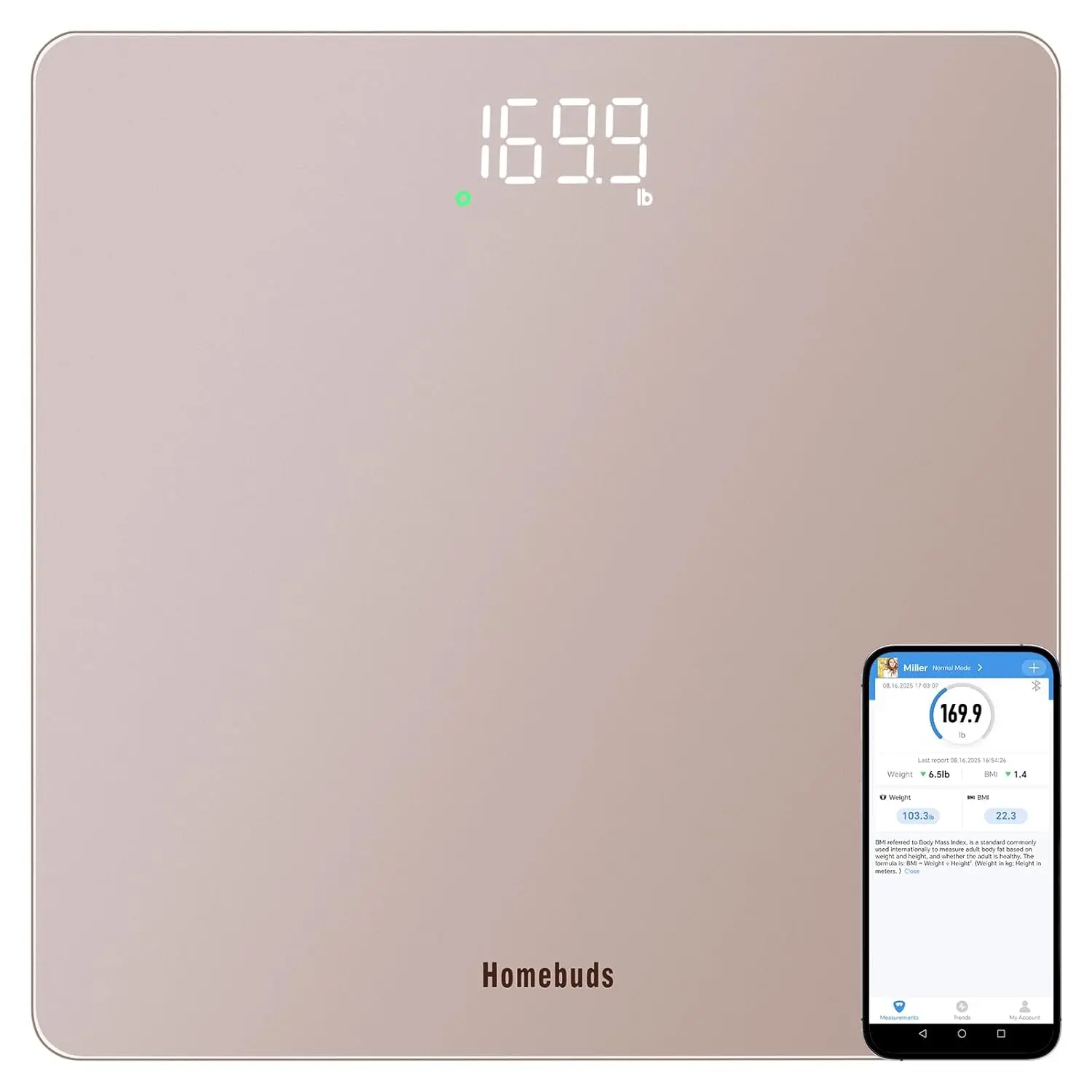

Smart Scale for Body Weight Precision 0.1lb, Digital Bathroom Scale with LED Display, App Sync BMI, 400lb Capacity, Rose Gold