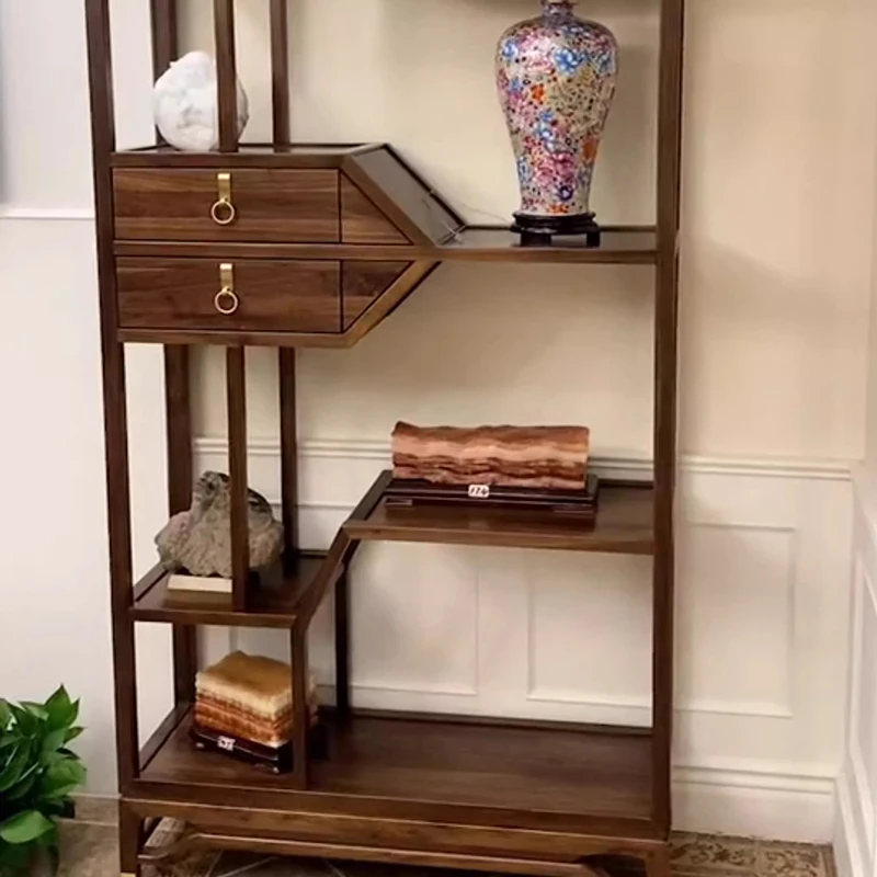 

New Chinese style ebony and cypress frame Zen style modern partition, Duobao Pavilion tea room, tea cabinet, bookshelf furniture