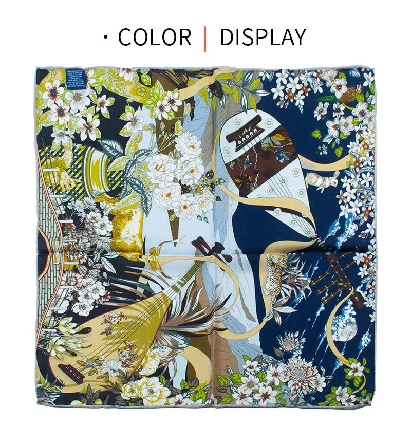 Double Sided Warm Square Scarf Women 65x65cm 30% Silk 70% Wool Oriental Art Print Winter Shawl Neck Wrap