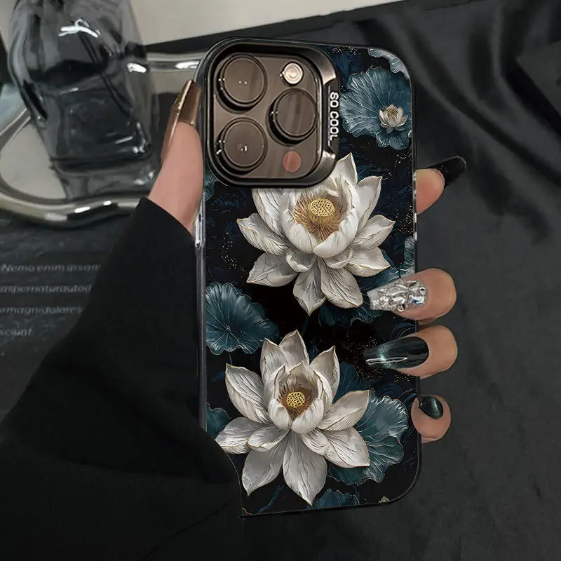 

Retro floral pattern phone case for iPhone 16 15 14 13 12 11 Pro/ Max/Plus shock-proof back cover anti-fingerprint