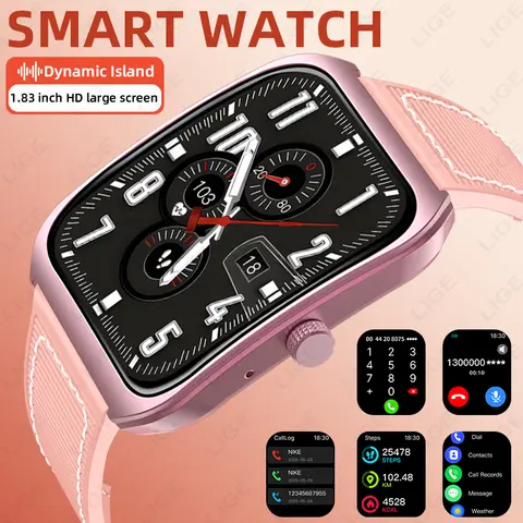 LIGE New Smart Watch Ladies 1.83'' Curved Screen Bluetooth Call Heart Rate Female Health AI Voice Waterproof Smartwatch For Men