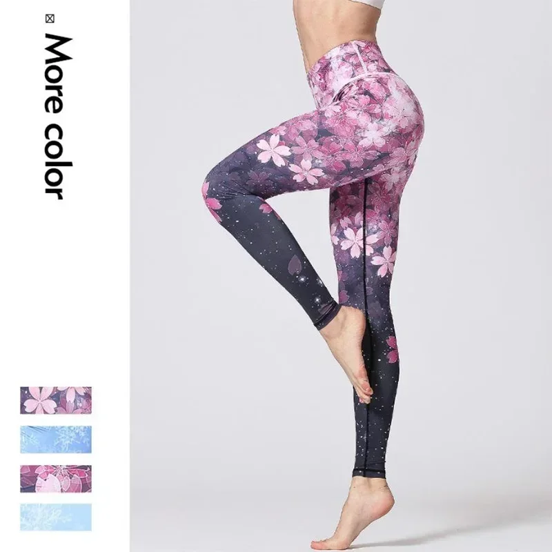 Cloud Hide Yoga Pants Women Flower High Waist Sports Leggings Girl Tights Push Up Trainer Running Trousers Workout Tummy Control