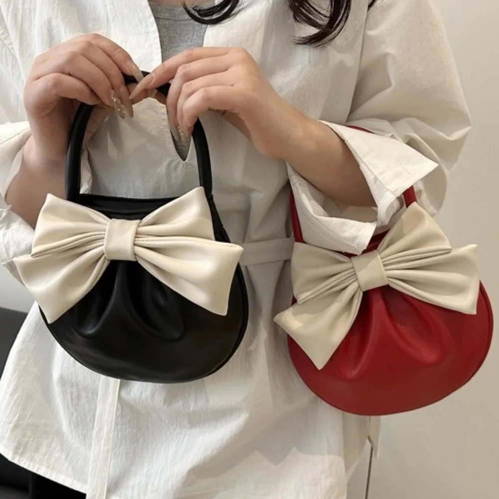 

Модная женская сумка из искусственной кожи, большая вместительная плиссированная сумка через плечо с бантом, элегантные однотонные сумки-тоут
