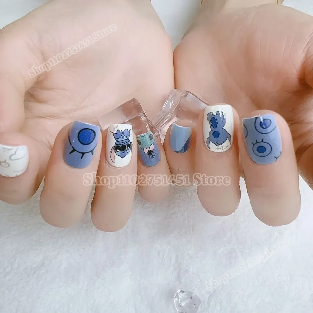 Kawaii Disney Stitch False Nail Cute Cartoon Lilo and Stitch Nail Patch DIY 3D Manicure Sticker Fashion Accessories Girls Gifts