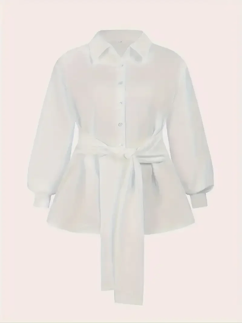 حجم كبير 1XL-5XL موضة المرأة بلون التلبيب طوق بلوزة قميص السيدات عادية أنيقة شيك قميص طويل الأكمام