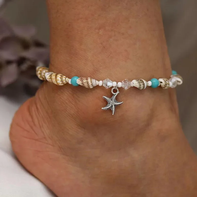 2pcs New Shell Beads Starfish Anklets for Women Beach Anklet Leg Bracelet Handmade Bohemian Foot Chain Boho Jewelry Sandals Gift