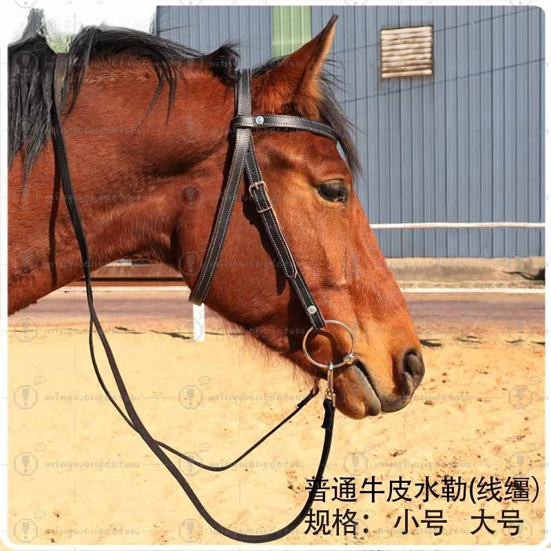 Ordinary Cowhide Bridle with Rope Reins & Horse Bit, Wear-Resistant Halter Full Set for Horse & Pony, Equestrian Tack