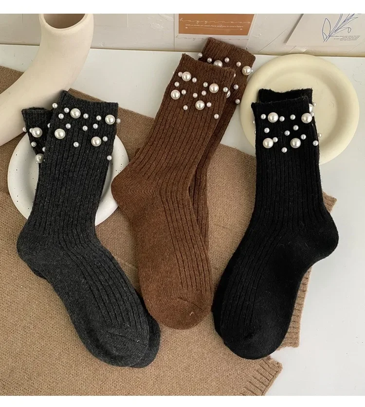 1 Paar modische Perlen-Dekorationssocken für Damen, süße Socken im Prinzessinnen-Stil mit mittlerer Wade im koreanischen Stil, Bekleidungszubehör – Detail 8