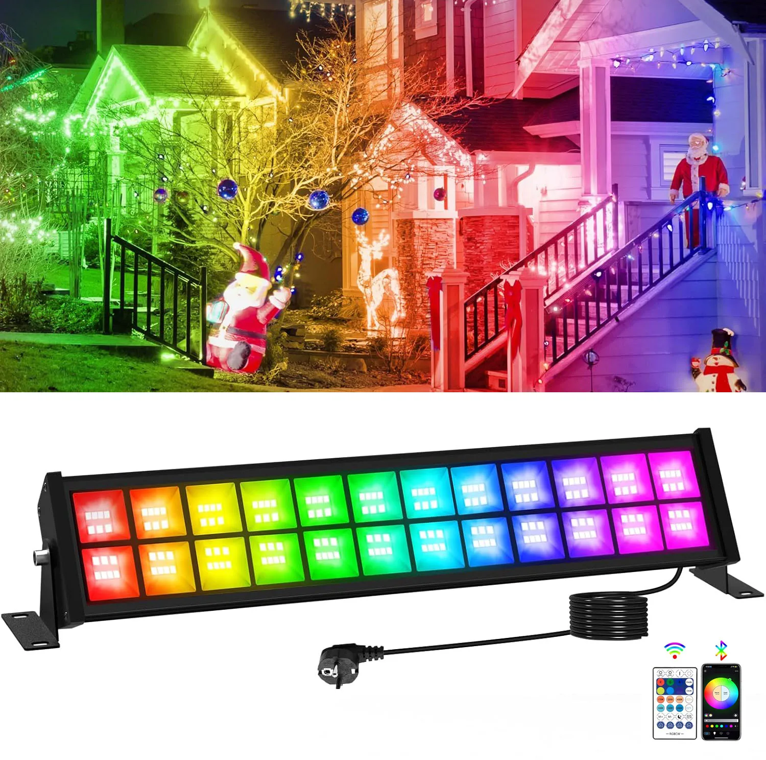 

50/72W RGB LED Floodlight Bar With Remote Control Smart Colour Changing Garden Spot Lights IP65 Outdoor Garden Party Stage Light
