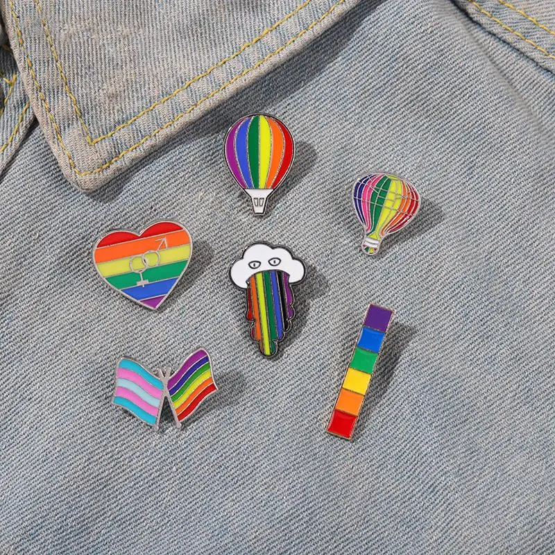 Rainbow Enamel Pins Custom Hot Air Balloon Sky Clouds Flag Heart Brooch Lapel Badge Bag Sexual Minority Jewelry Gift for Friend