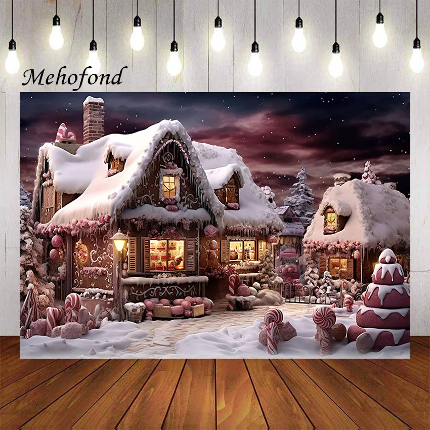 Mehofond Photography Background Winter Christmas Gingerbread House Candy Xmas Kids Family Portrait Decor Backdrop Photo Studio