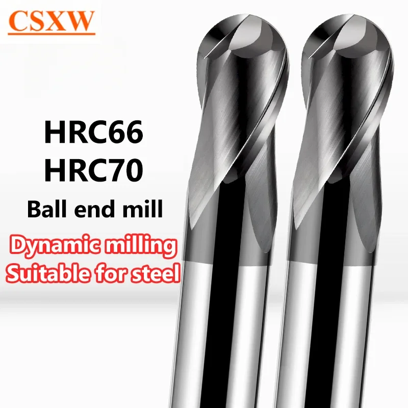 

HRC66 HRC70 Ball End Mill Tungsten Carbide Cutter CNC Router Bit Milling Tool R0.5 6 8 For Tungsten Metal Steel Machining Tool