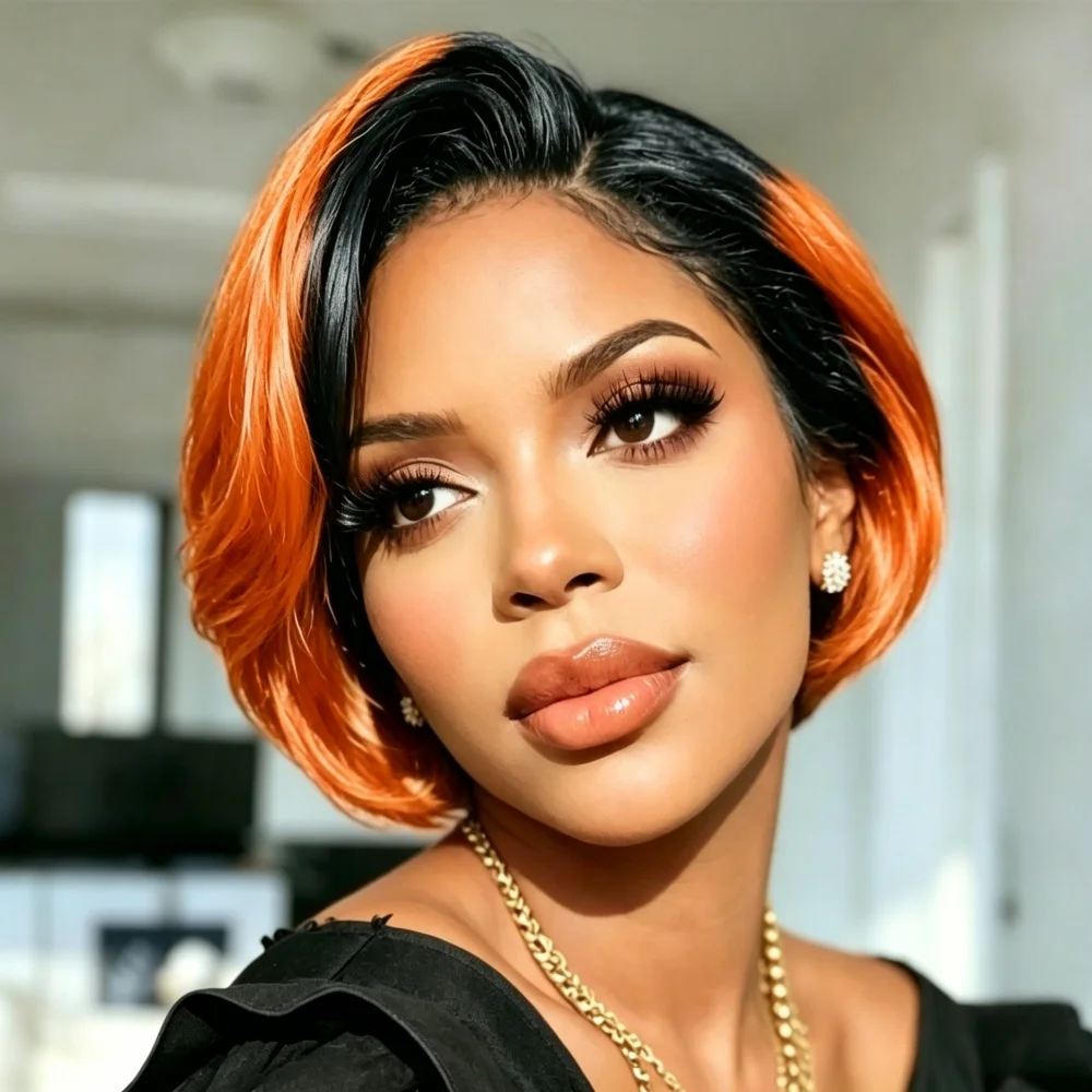 13X4 Lace Front Wig Pixie Cut Wig  Human Hair Short Curly Wave Bob Wig1B350 Pre Plucked with Baby Hair for Women 180% Density