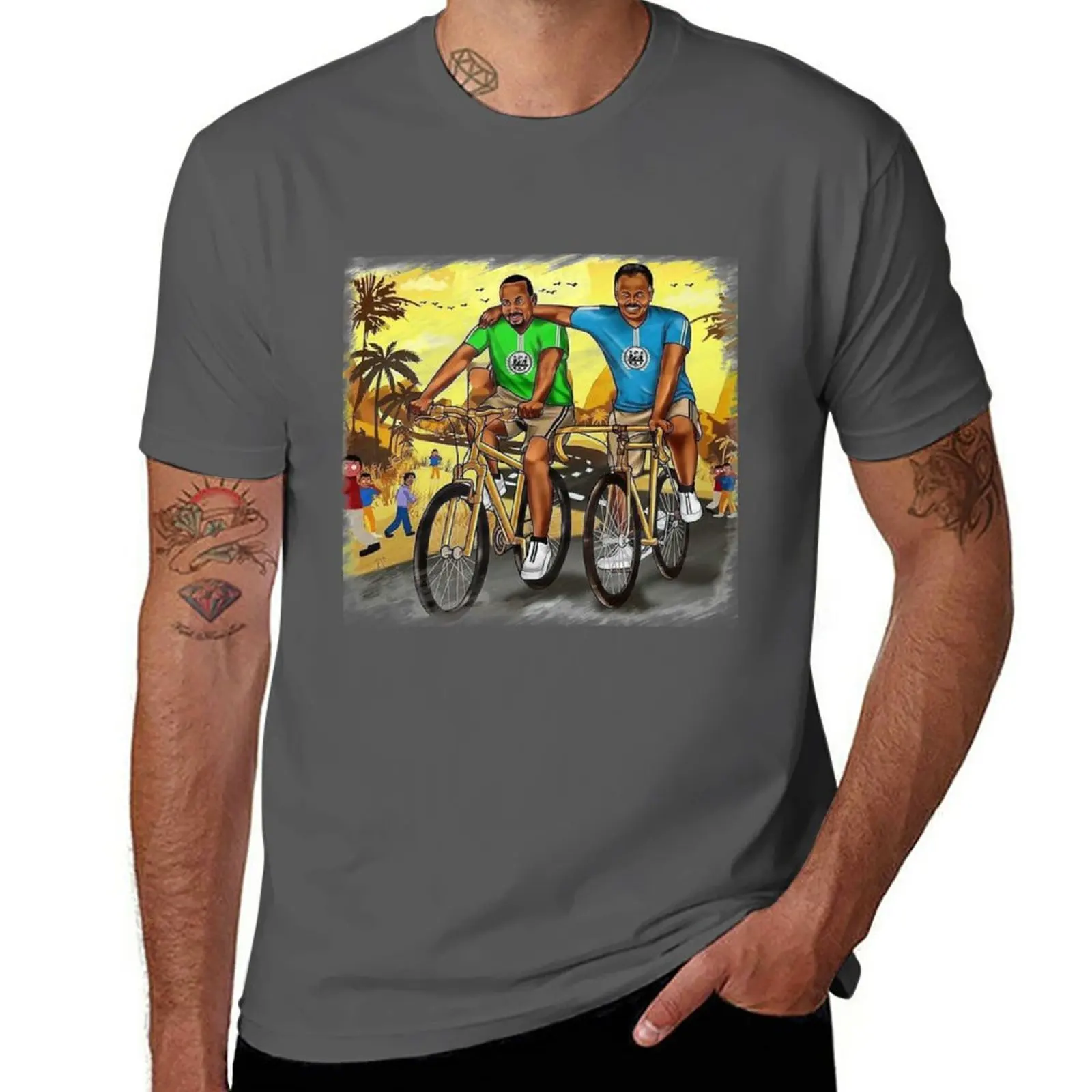 

New Isaias Afwerki with Abiy Ahmed Ethiopia and Eritrea PM Cartoon Ethiopian art T-Shirt korean fashion mens graphic t-shirts