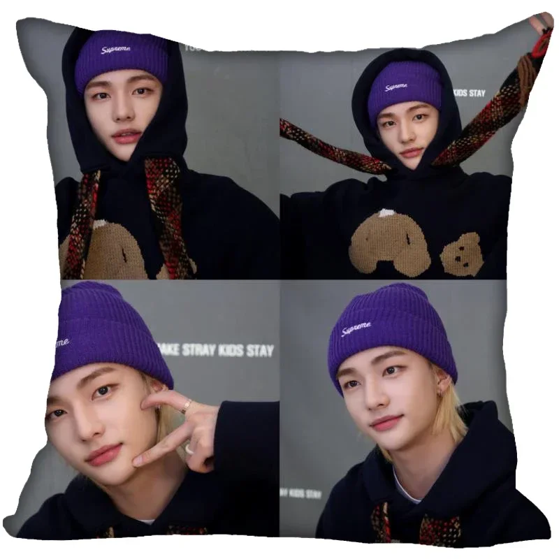 KPOP Hwang Hyunjin Pillow Cover Bedroom Home Office Decorative Pillowcase Square Zipper Pillow Cases Satin Fabric Eco-Friendly