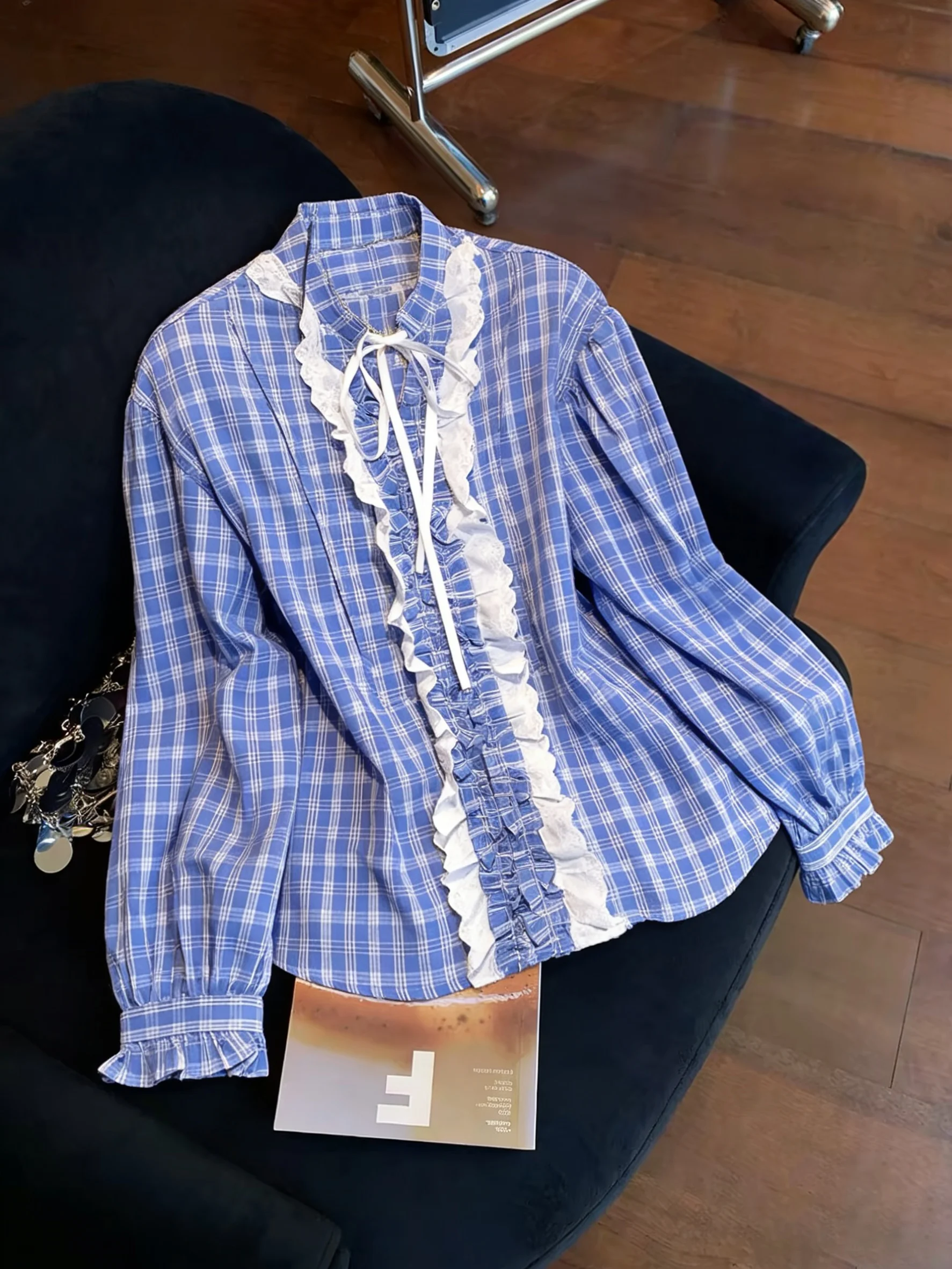 

Ретро-платье в стиле Гонконг, с кружевными вставками и клетчатым узором, женское, длинное, свободного кроя, весенне-осенний дизайн, уникальное, стильное.