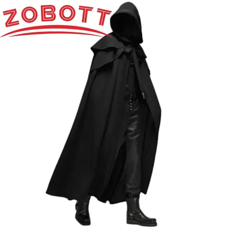 Disfraz Retro Medieval para hombre, capa, abrigos, gabardina a prueba de viento, capa larga elegante de invierno, Poncho gótico para hombre, monje, Cosplay de Halloween