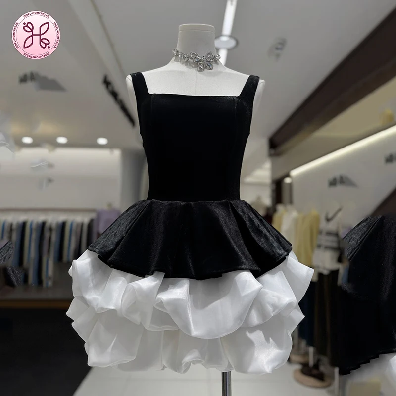 

Hit Color Backless Tunic A Line Dresses for Women Square Collar Sleeveless High Waist Temperament Dress Female Autumn New