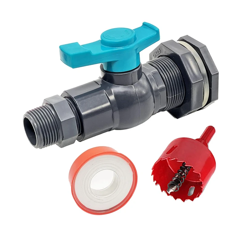 

Rain Barrel Spigot Kit With An Hole Saw Include PVC Bulkhead Fitting Ball Valve Thread Seal Tape And Garden 3/4In Male