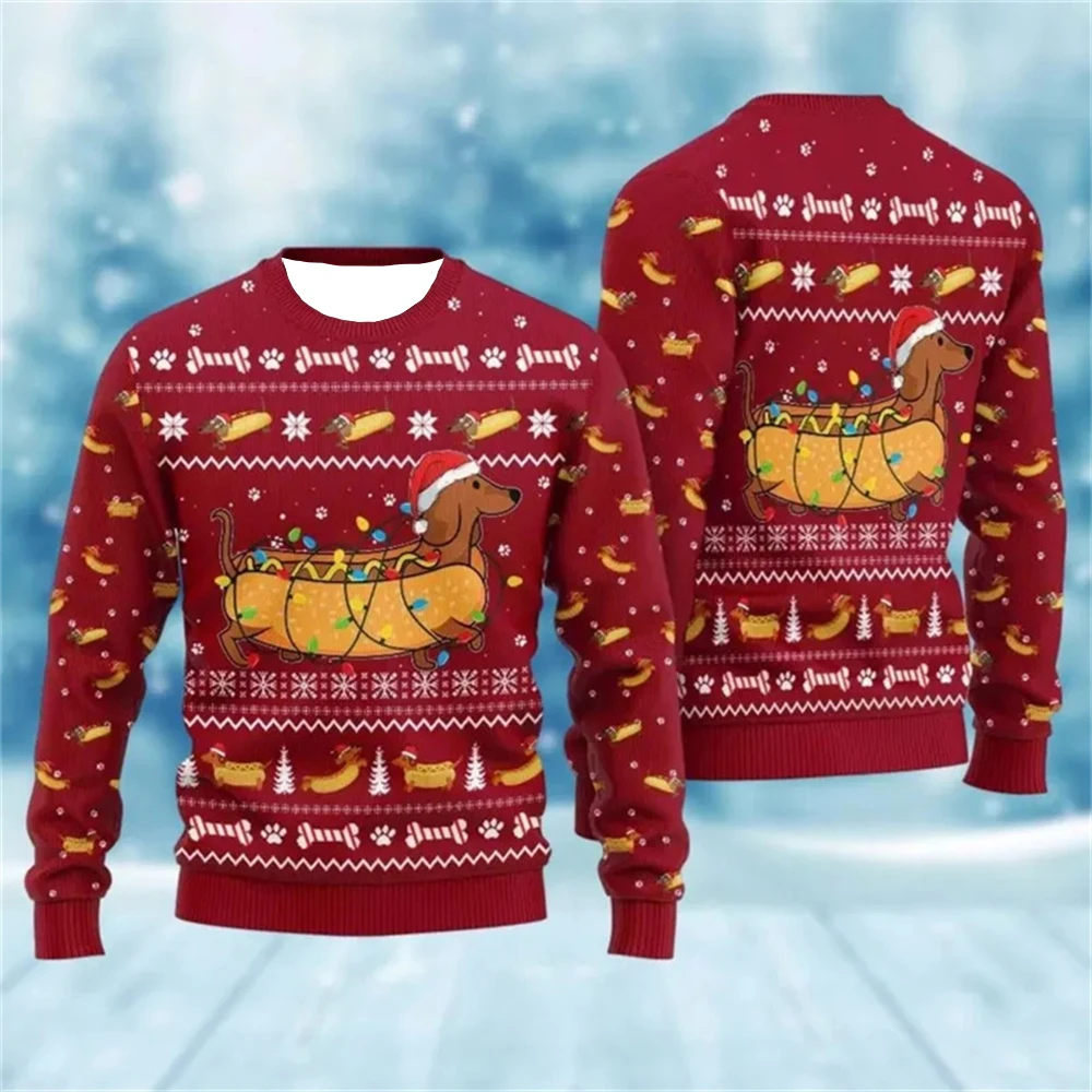 مضحك ثلاثية الأبعاد طباعة الألماني الجرافيك عيد الميلاد سترة قبيحة لطيف كلب جولة الرقبة البلوز البلوز السنة الجديدة عيد الميلاد بلوزات #3