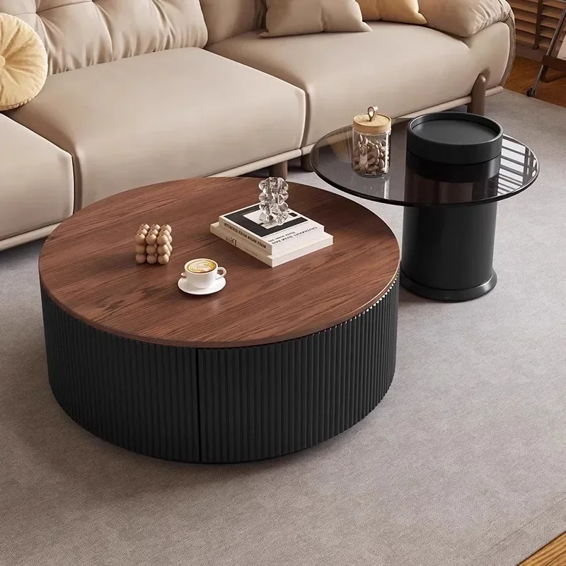 Medieval style round child and mother coffee table living room home modern light luxury ancient style walnut Italian combination