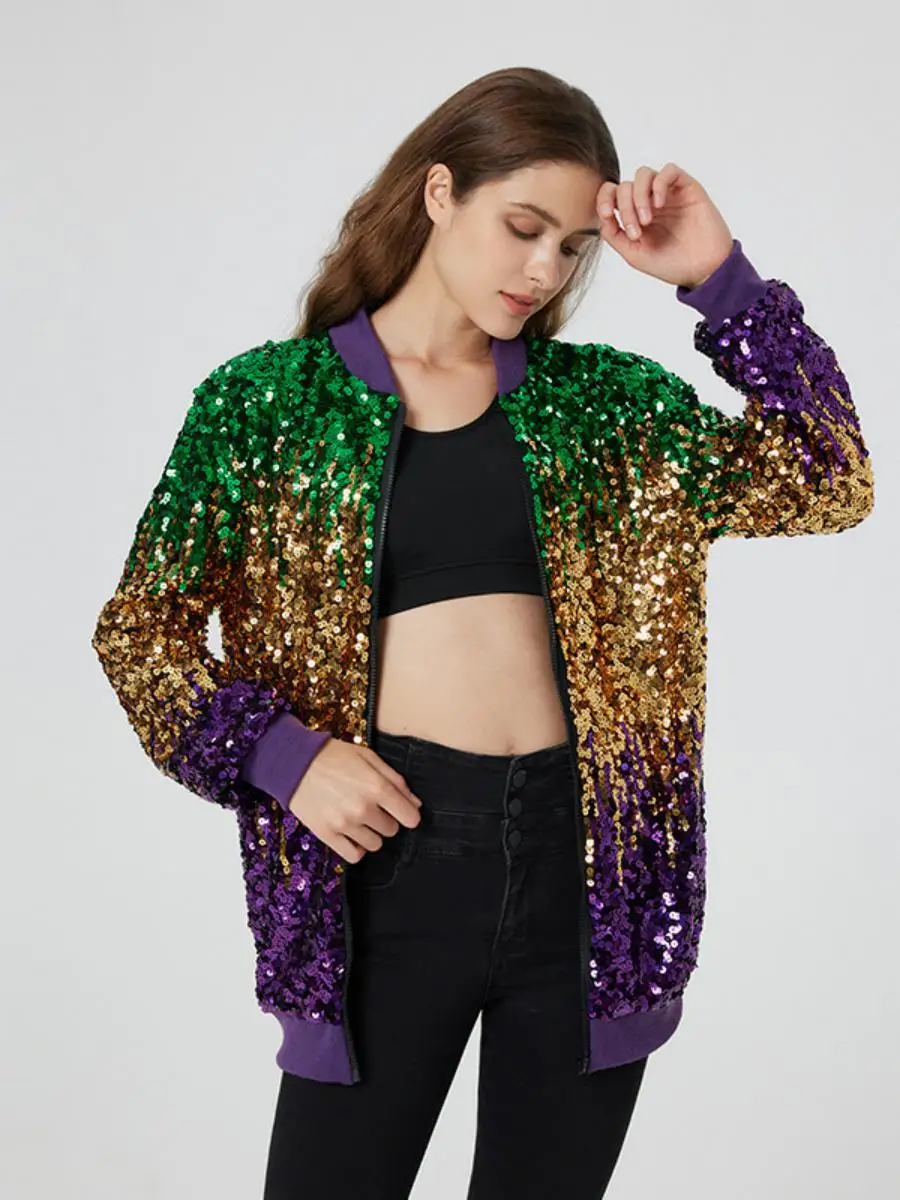 iny الترتر طويل Sve سستة Jaet ex البيسبول orm Faion الهيب هوب ملابس خارجية المرأة موسم الربيع نسيج البوليستر