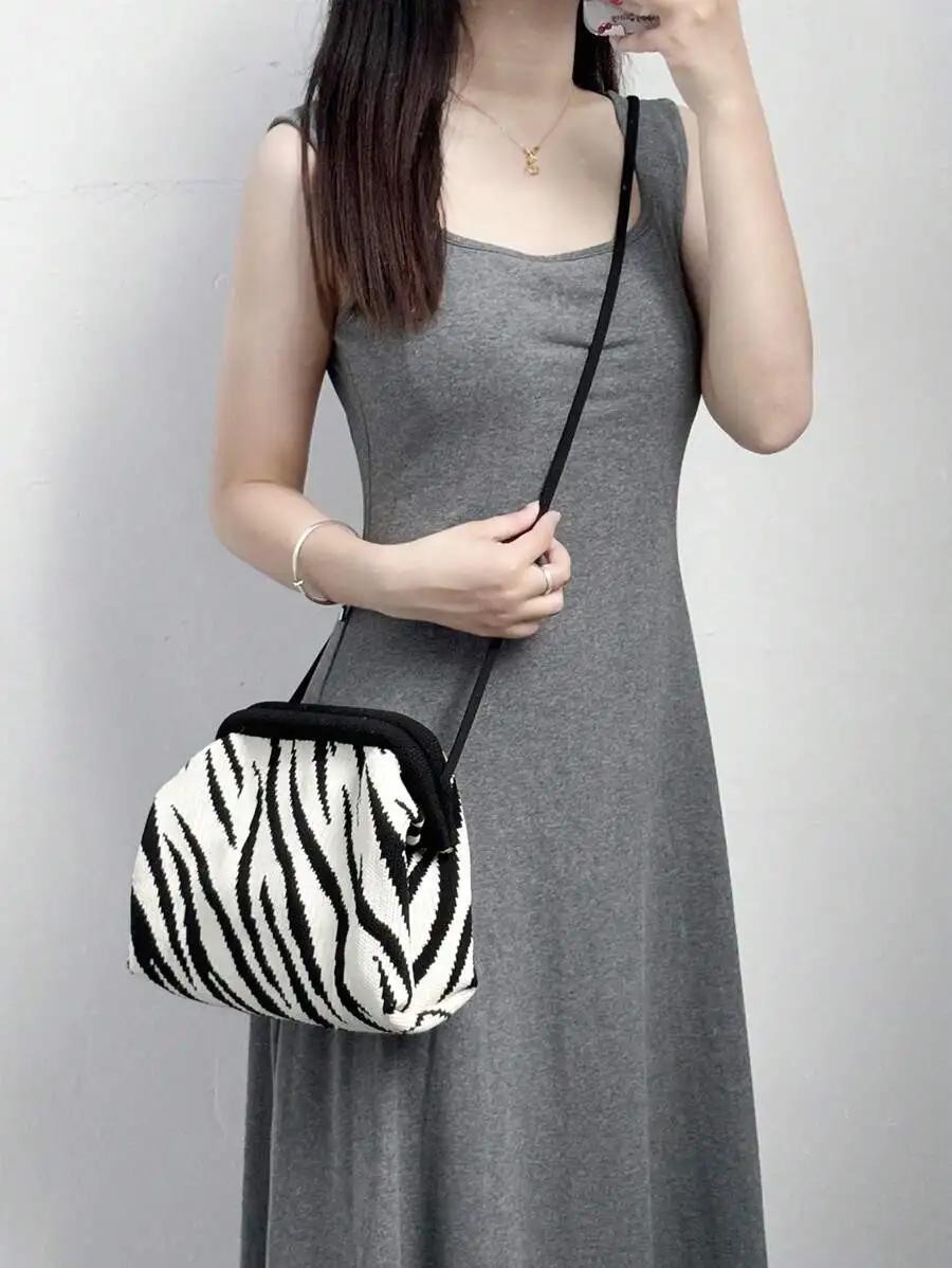 

Zebra Print Knitted Clutch Crossbody Bag, Versatile Shoulder Bag For Everyday And Party Use