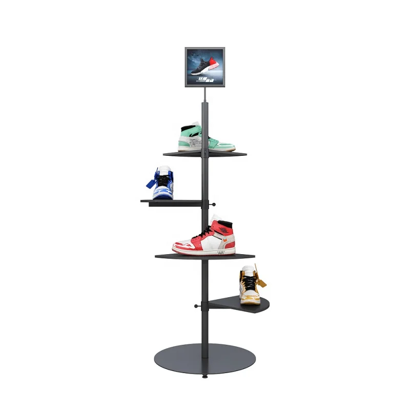 custom.Multi color custom footwear shop fitting logo metal stand black shoes rack shelf shop for display