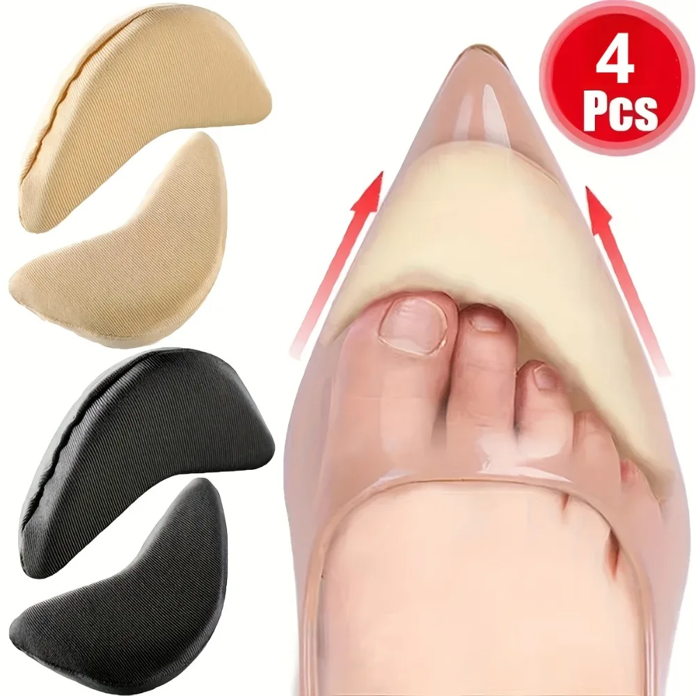4 Stück Schuheinlagen für Damen, High-Heel-Kissenpolster mit Fußgewölbestütze, rutschfeste Einlegesohlen, Beige Schwarz, Komfort für Arbeitspartys