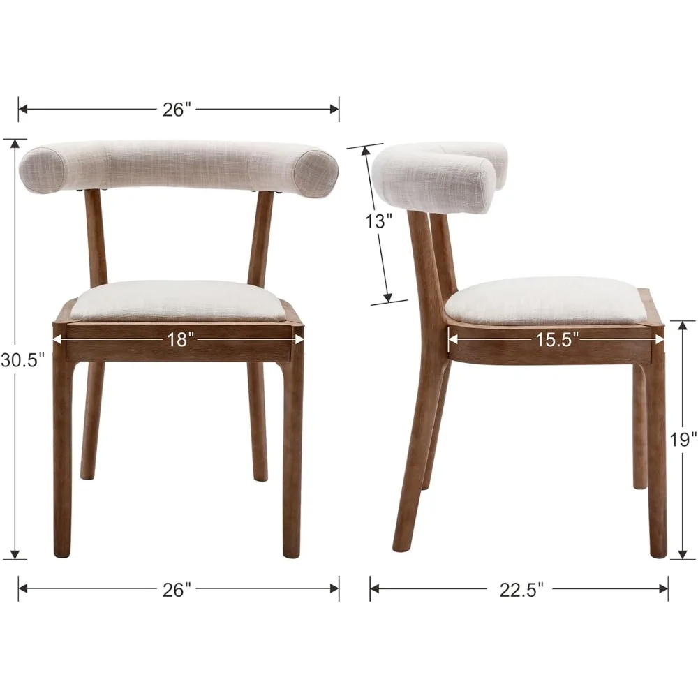 كراسي تناول الطعام الحديثة في منتصف القرن: قماش منجد بإطار من خشب الجوز الطبيعي وظهر منحني من الكتان، مجموعة من 2