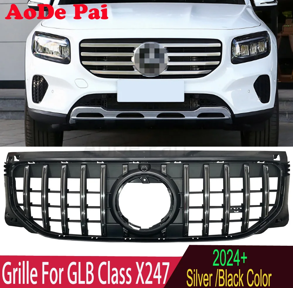 

2024 Silver / Black GTR Panamericana Style Front Bumper Mesh Hood Grille for Mercedes GLB Class X247 GLB200 GLB220