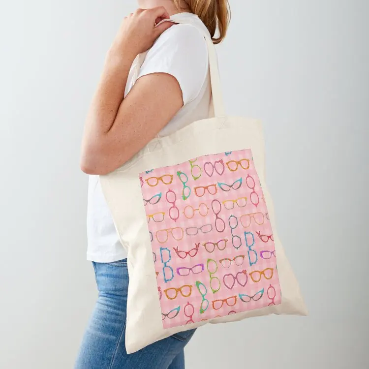 

Eyeglasses Retro Modern Hipster Pink Gingham Ver 2 Tote Bag shoping bag woman shopping bag tote custom