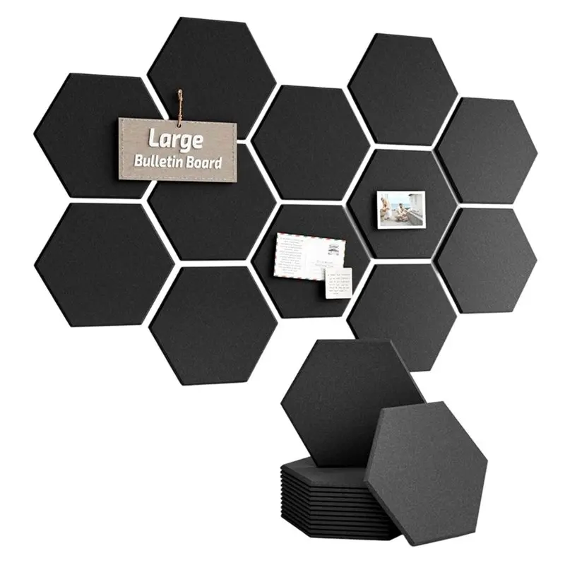 AB42-12-Pack Hexagon Felt Bulletin Board Tiles With Nano Adhesive Felt Soundproofing Panels