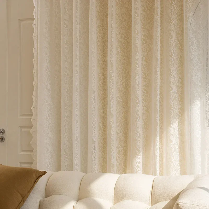 New French Vintage Lace Curtains for Living Dining Room Bedroom Finished Study Translucent Opaque Window Screen Curtains