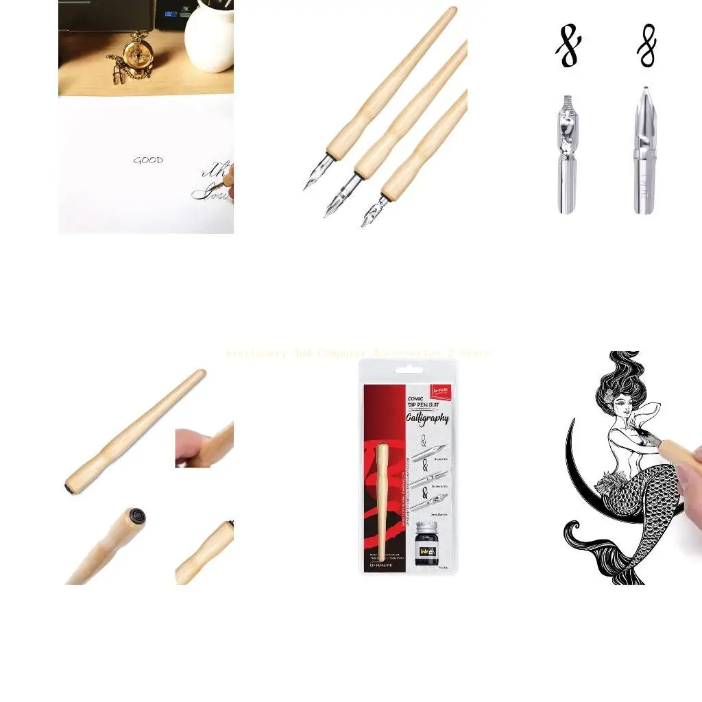 

Набор перьев для манги Comic набор для рисования, 3 пера, деревянный держатель, инструменты для каллиграфии с чернилами