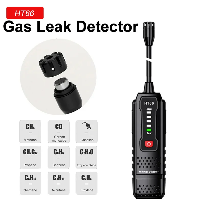 HT66 Gas Leak Detector Portable Combustible Flammable Natural Methane Gas Leak Detector 50-1000PPM Sound Alarm Mini Household