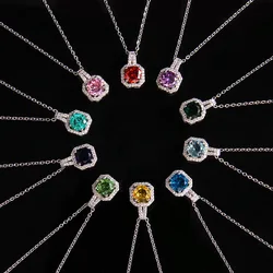 High Grade Square Zircon Pendant Necklace Stainless Steel Trendy Geometric Choker Jewelry Party Gifts For Women Girls