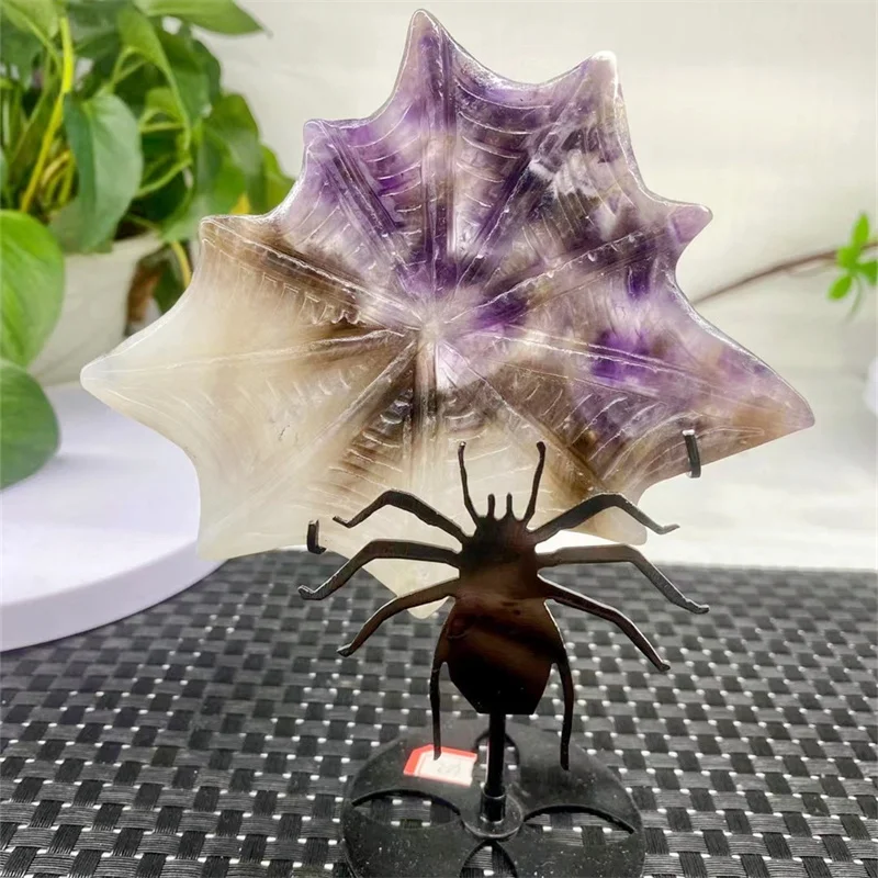 

Natural Dream Amethyst Spider Carving Hand Polished Reiki Healing Gift Room Ornament Home Decor Office Decoration 1PCS