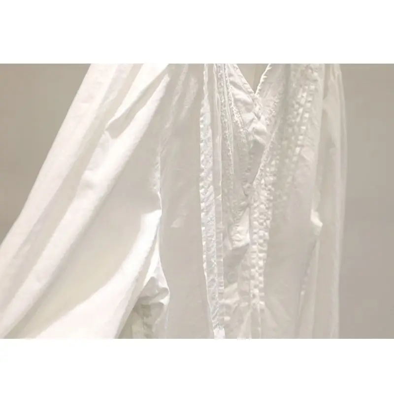 Plus Size Dames irt V-Ne Long Sve Bloemenversiering Geplooide losse pasvorm Casual top voor jongere uitziende lente zomer